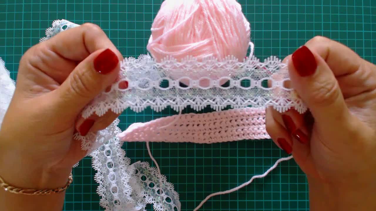 Crochet tip. Crochet in a lace trim for baby hats, frilly pants and blankets.