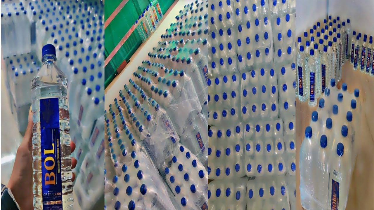 1 lt Water bottle packing | manual bunch packing process #shrinkwrap #waterbottling #sodabottling