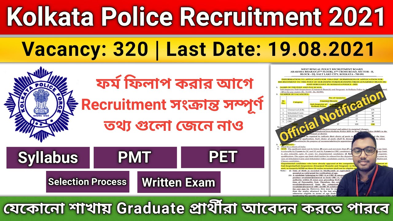 Kolkata Police Sub-Inspector/Sub-Inspectress & Sergeant Recruitment 2021 Notification Out |