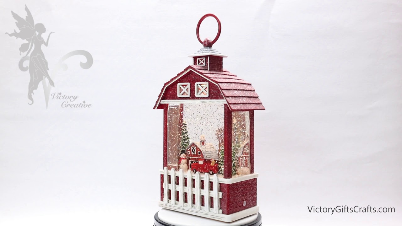Victory Creative Barn House Christmas Lighted Water Globe Lantern 9.5