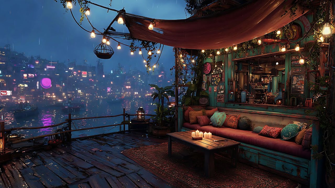 Lofi Nest – Rainfall and River Lights from a Hidden Waterside Café｜Lo-fi Flow for Study & Sleep