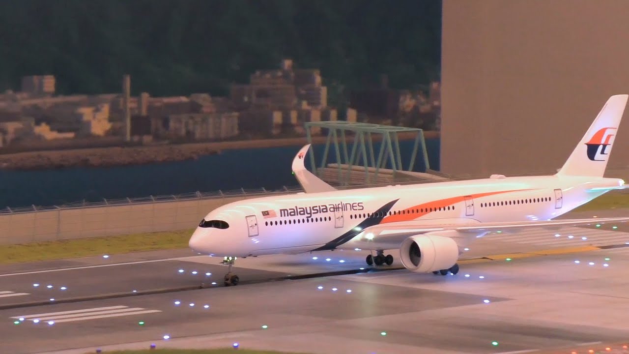 Malaysia Airlines(MAS) aircraft model take-off at Kansai Airport area in Small Worlds Tokyo