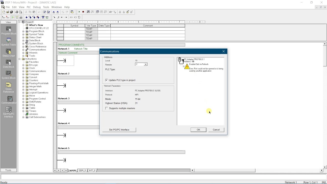 Simatic Step 7 Micro/WIN error: Port could not be opened