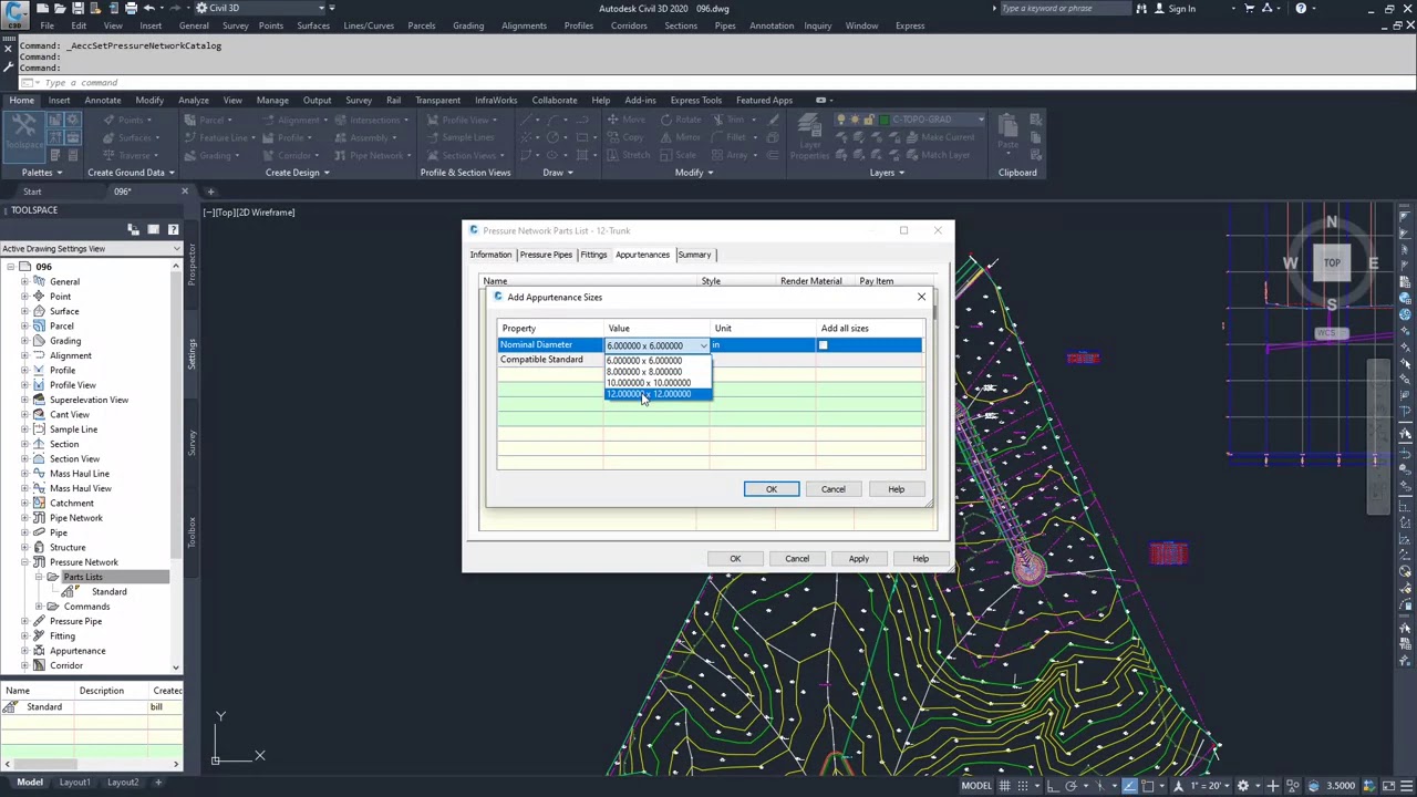 Pressure network parts list of Pipe and Pressure Networks in AutoCAD Autodesk: