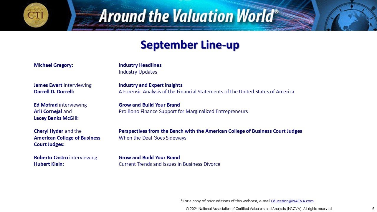 Around the Valuation World® Webcast | September 16, 2024