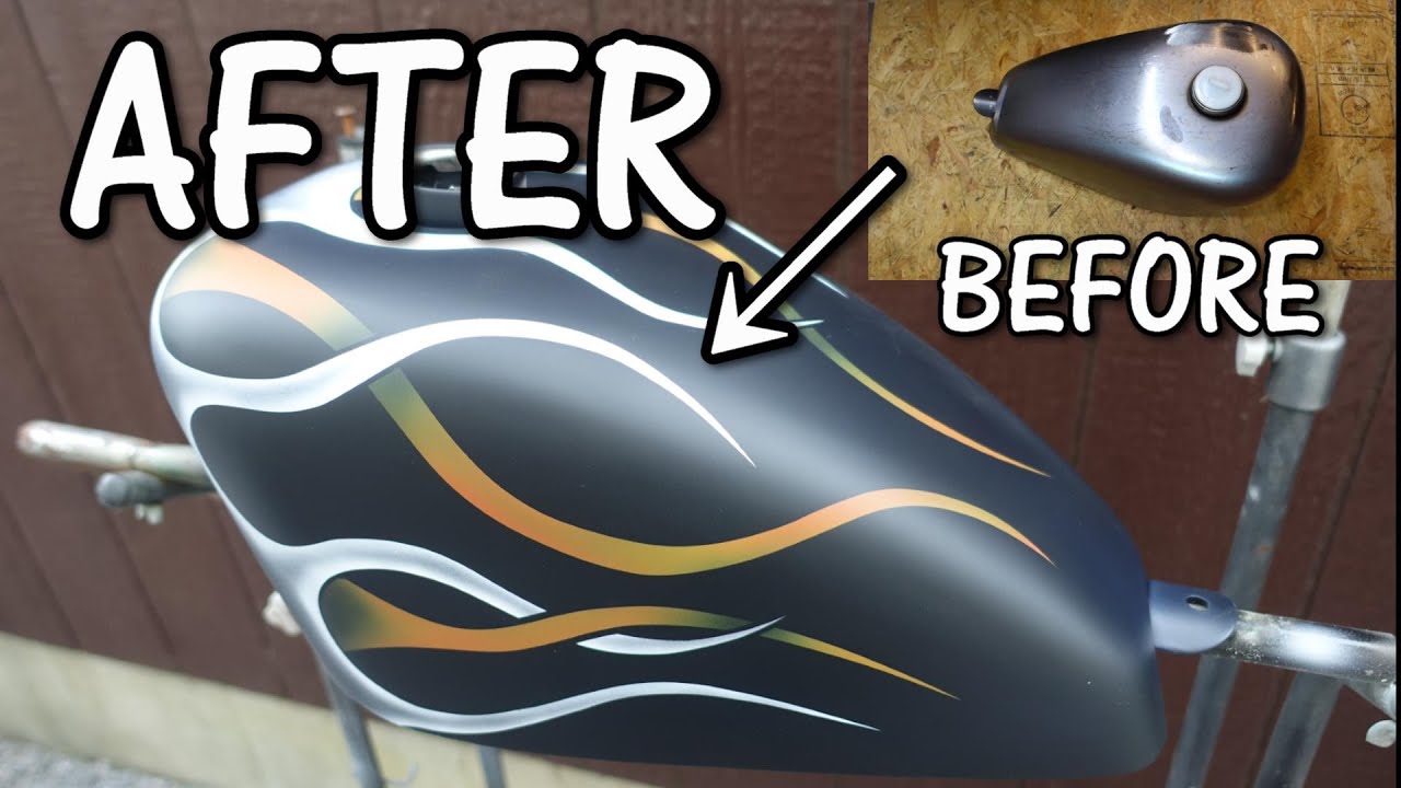 【スポーツスタータンク】フレイムスペイントが出来るまで！Self-painting of sportster tank【Flames】