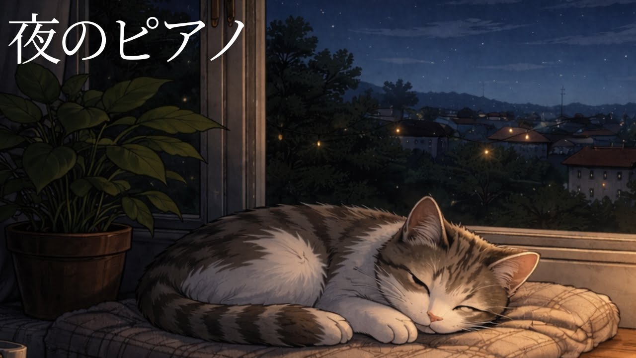 静かな夜のピアノBGM｜猫と過ごす、ゆっくりしたい１時間