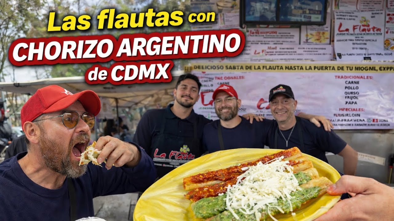 Probando las flautas de chorizo Argentino en CDMX 