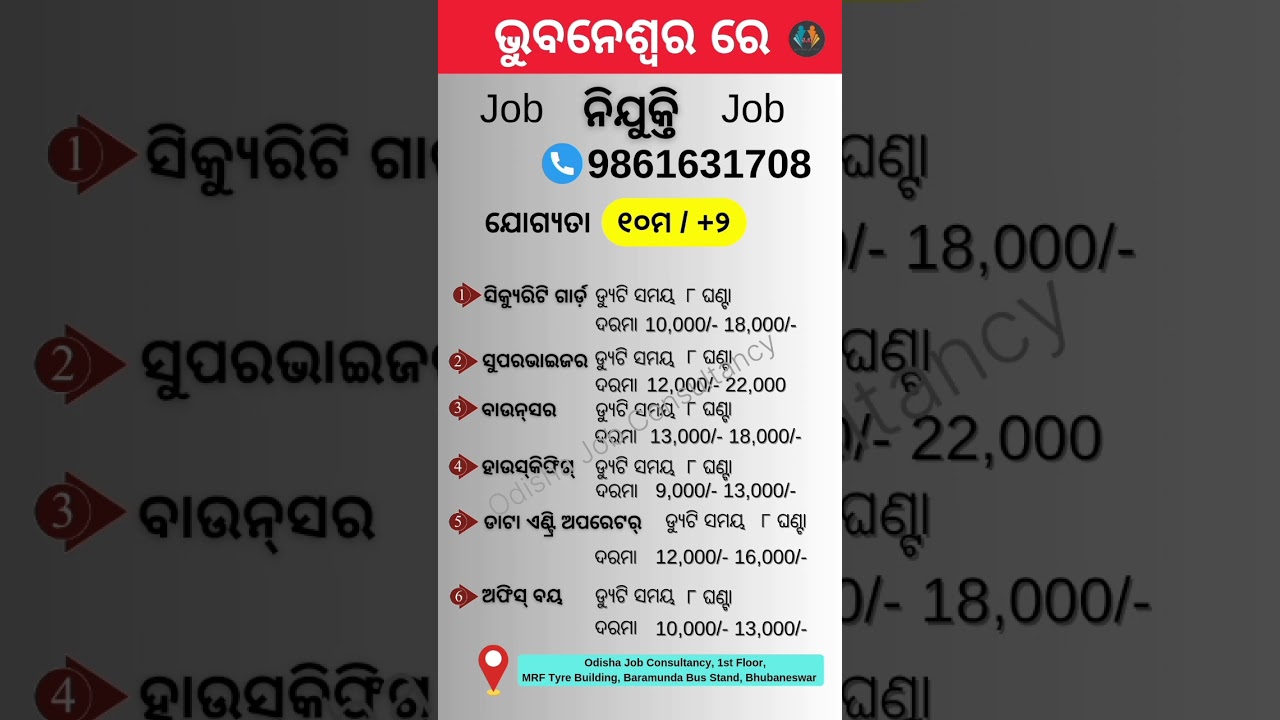 ଭୁବନେଶ୍ୱର ରେ ନିଯୁକ୍ତି | Job vacancy | Bhubaneswar Jobs | Odisha Job | 10th Job #ytshorts #shorts