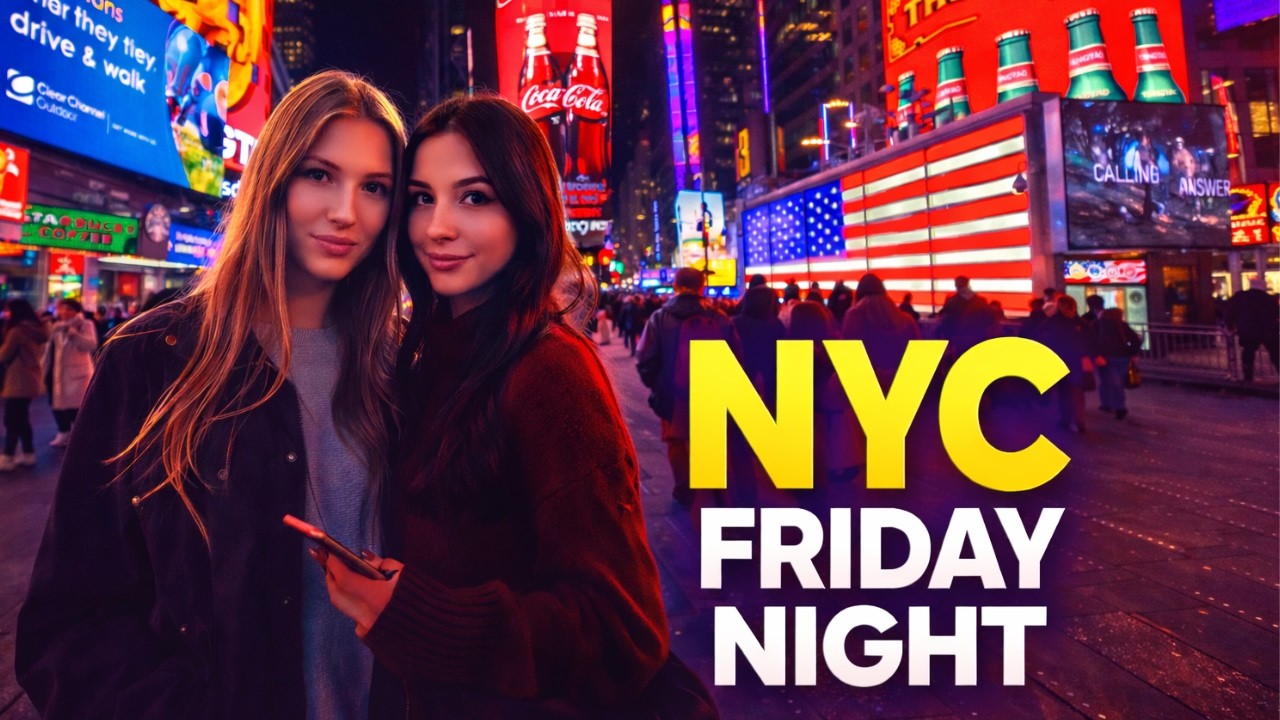 Friday Night Walk in Manhattan 🌃 NYC City Lights + Times Square Energy