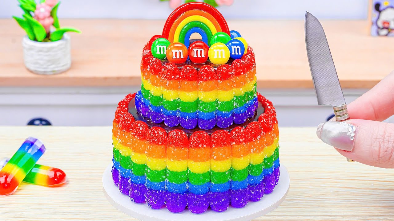 Mini Rainbow Cake Recipe With Chocolate | Stunning Rainbow Cake Decoration Idea | Mini Cake ASMR