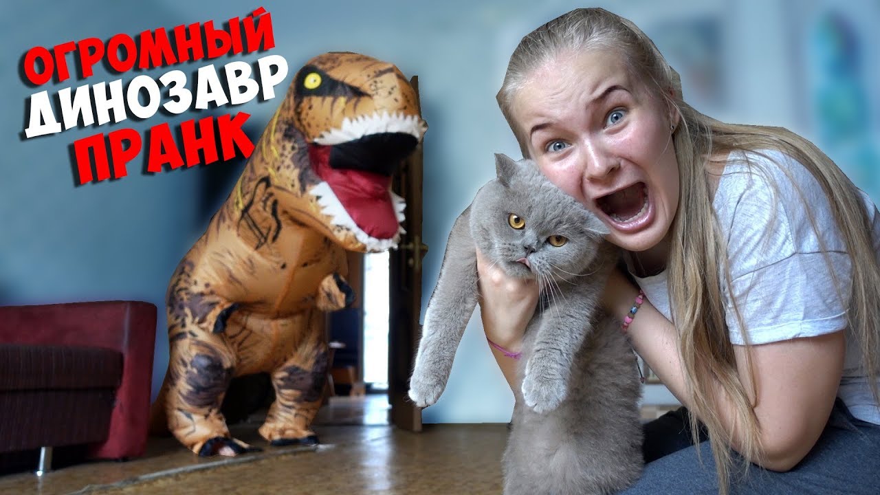 ДИНОЗАВР ПРАНК НАД ДЕВУШКОЙ И КОШКОЙ! ОГРОМНЫЙ T-REX В КВАРТИРЕ! МНЕ СТРАШНО! ПРИКОЛЬНЫЙ КОСТЮМ