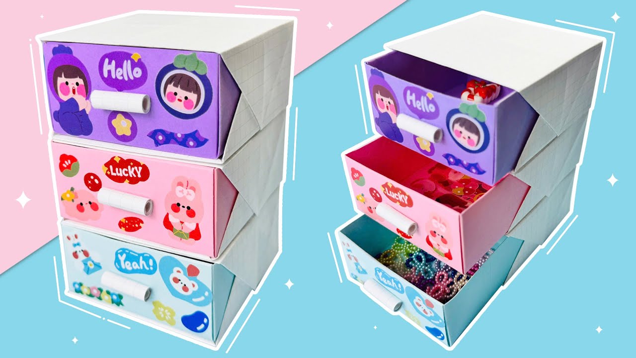 Tự Làm TỦ GIẤY 3 TẦNG Decor Bàn Học Siêu Xinh / DIY 3-Tier Paper Cabinet