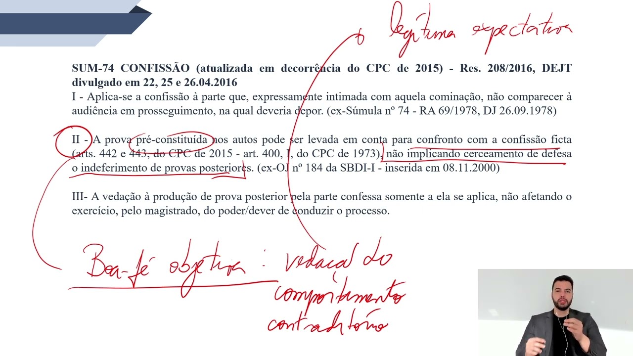 Súmula 74 TST - confissão ficta no processo do trabalho