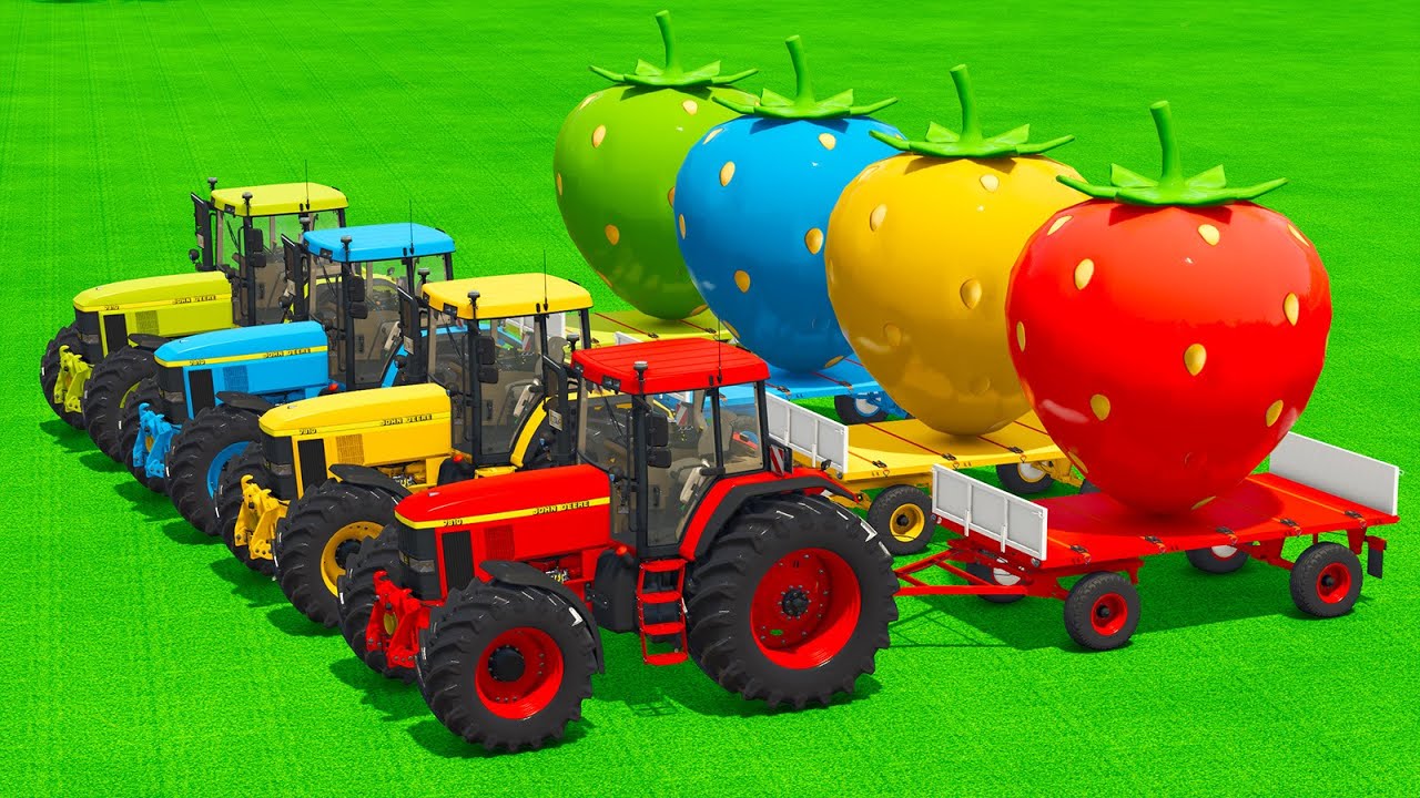 LOAD AND TRANSPORT GIANT STRAWBERRY WITH JOHN DEERE TRACTORS & FORKLIFTS - Farming Simulator 25