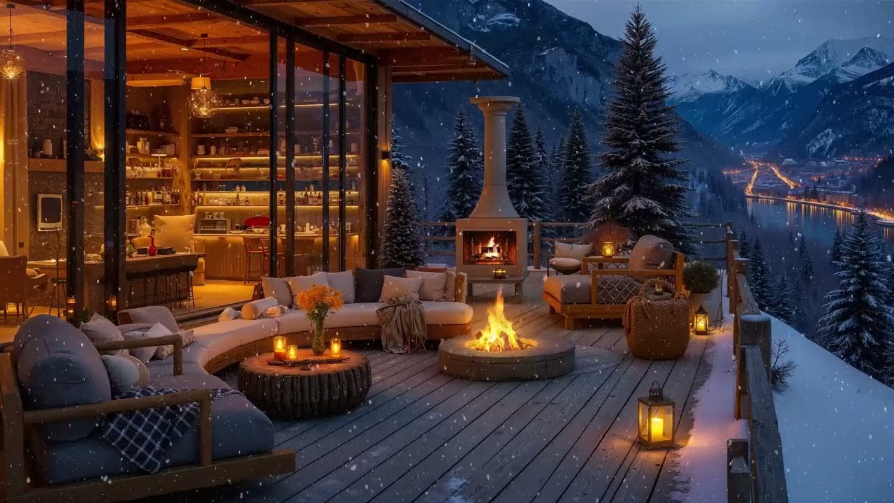 Cozy Winter Ambience ❄ Crackling Fireplace with Snowstorm Sounds for Sleeping, Studying