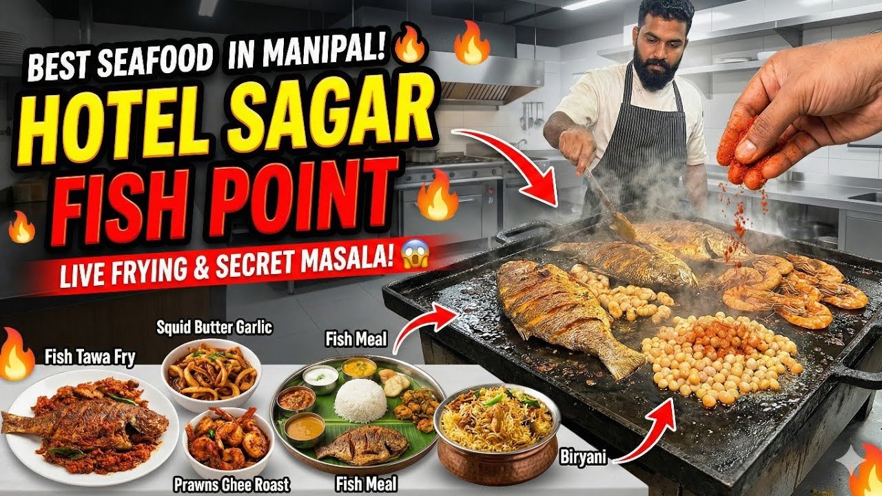 Seafood Feast at Sagar Fish Point Manipal 🐟🔥 | Unlimited Meals at Udupi Fish Hotel | ಮೀನಿನ ಮೊಟ್ಟೆ
