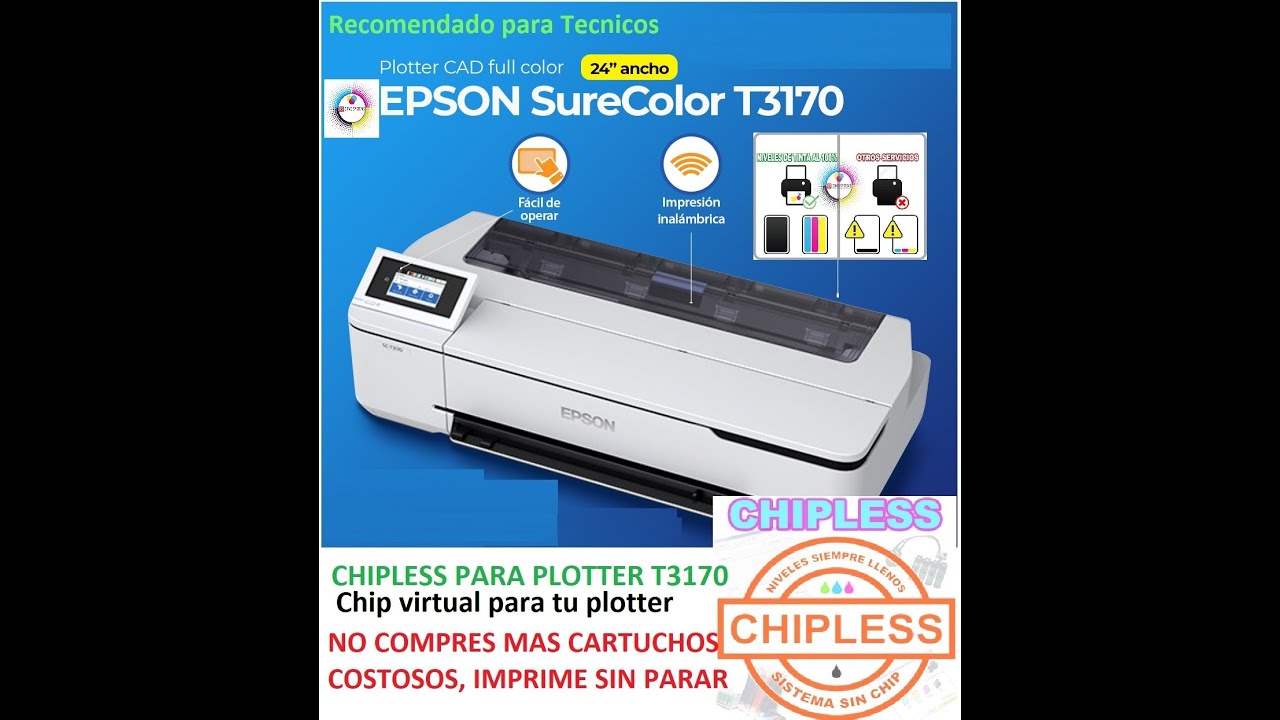 🖨️ Bin Chipless Chip virtual Epson Plotter T3170 🖨️Unlimited use, MULTIPRINTERS, no key need