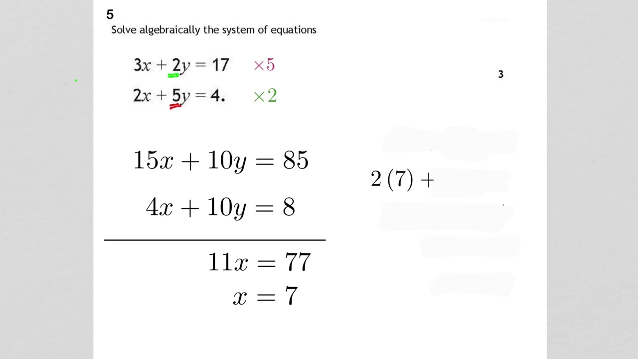 Practice paper qu 5 Simultaneous Equations