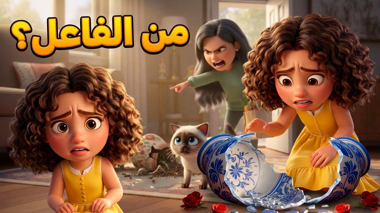 ألماز والقطة المظلومة.. هل تعترف ألماز بكسر المزهرية الغالية؟ 🌸✨ (قصة مؤثرة)
