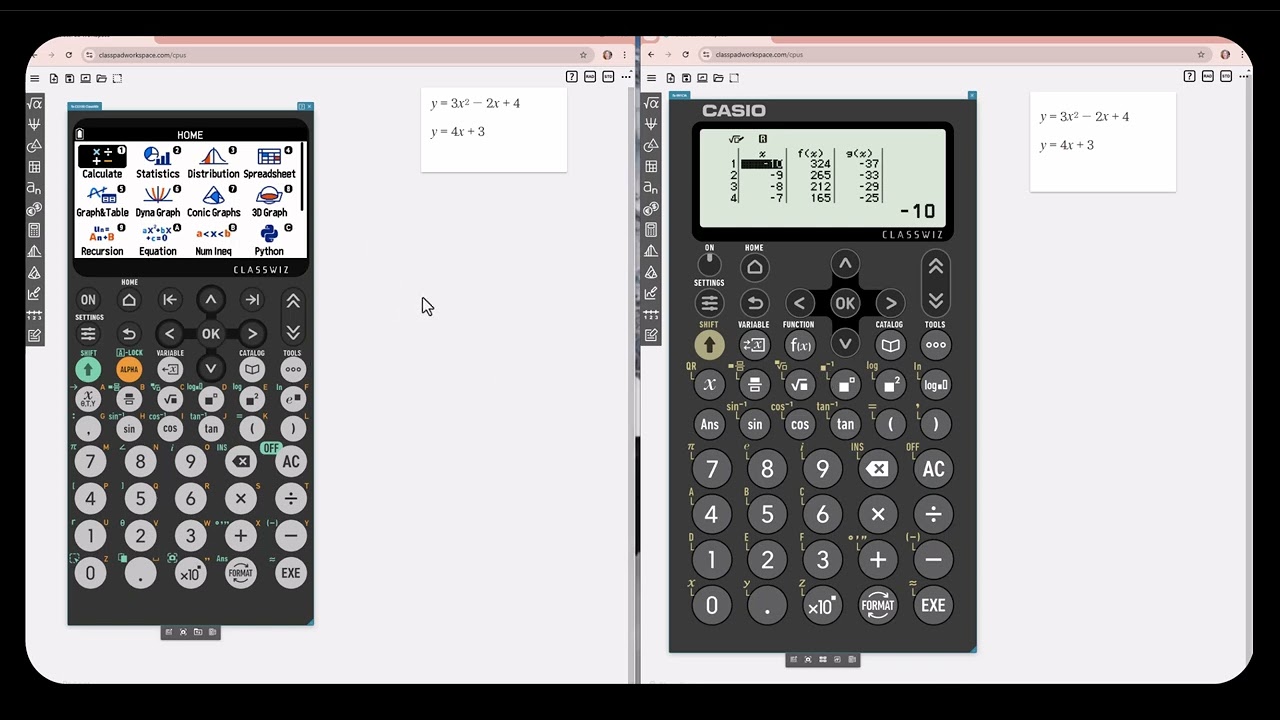 Casio Emulators Modeled and Explained on ClassPad net Workspace