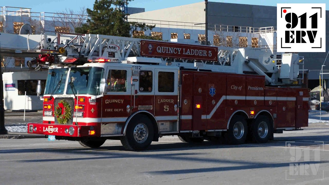 Quincy Fire Engine 2 and Ladder 5 Responding