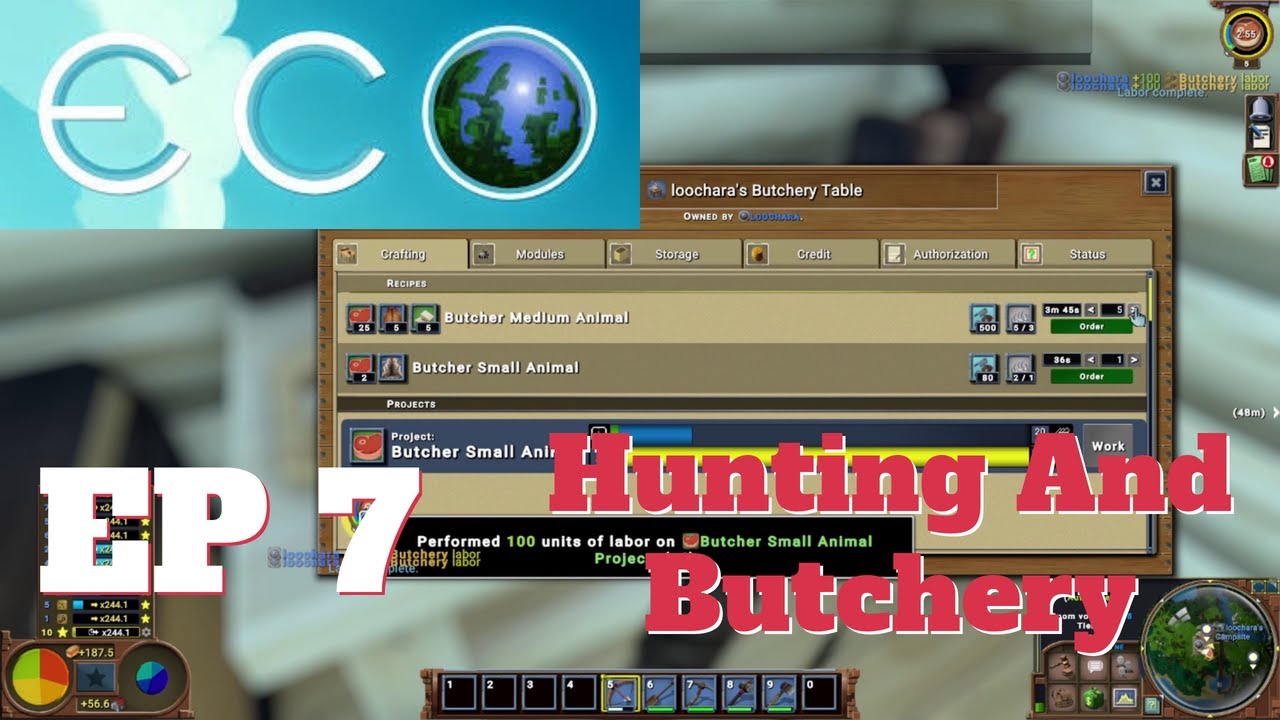 Let's Play Eco Single Player Ep 7 - Hunting and Butchery