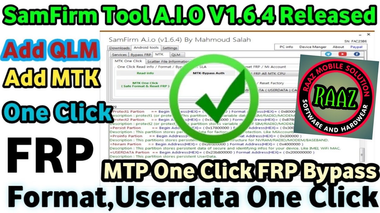 SamFirm Tool A.I.O V1.6.4 installer,Add  QLM One Click(EMMC,UFS), MTK One Click FRP Format Userdata,