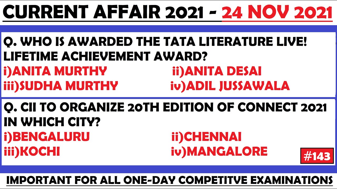 24 Nov 2021 Current Affairs Questions | India & World Current Affairs | Current Affairs 2021 Nov |