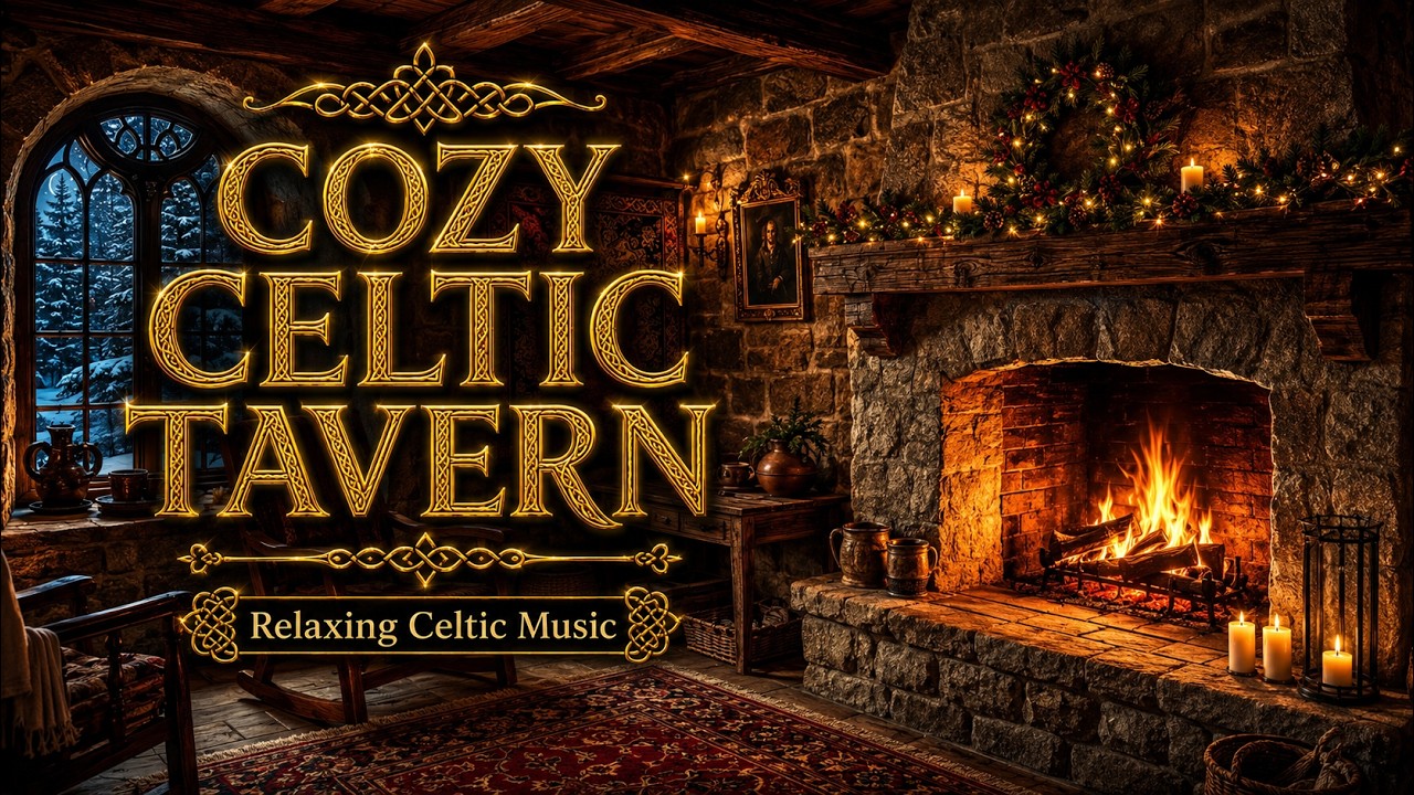 Cozy Fireplace Celtic Harp, Fiddle & Flute Music for Focus and Relaxation (2 Hour Ambient Mix)