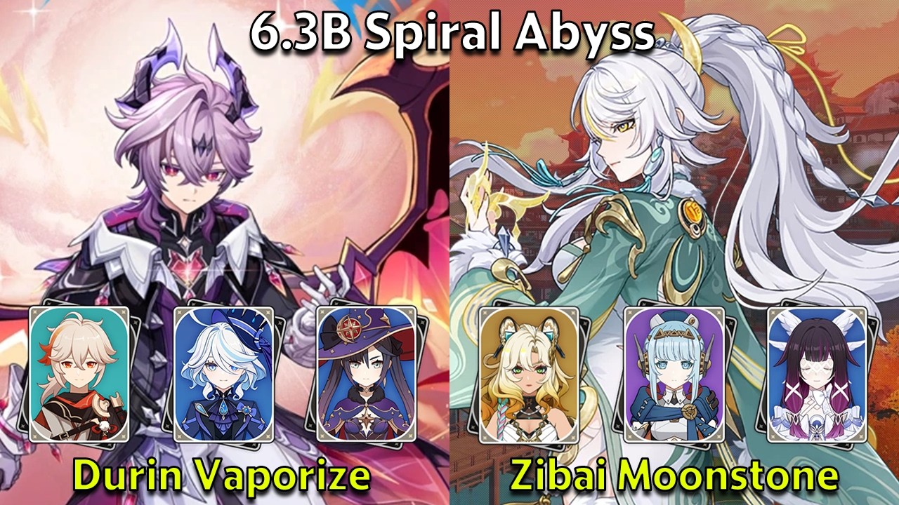 C0 Durin Vaporize & C1 Zibai Moonstone - Genshin Impact 6.3-6.4 Spiral Abyss Full Clear