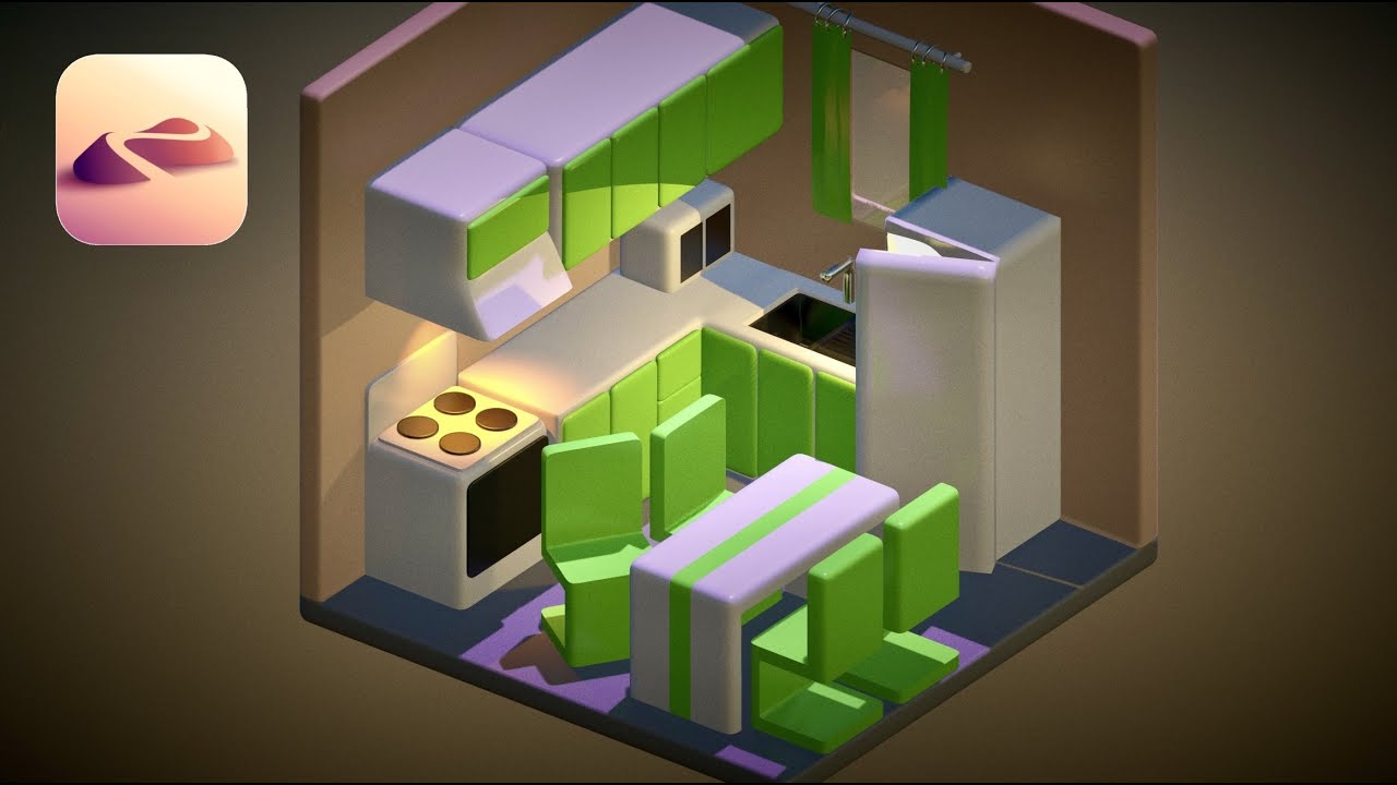 Isometric Kitchen in Nomad Sculpt Real Time