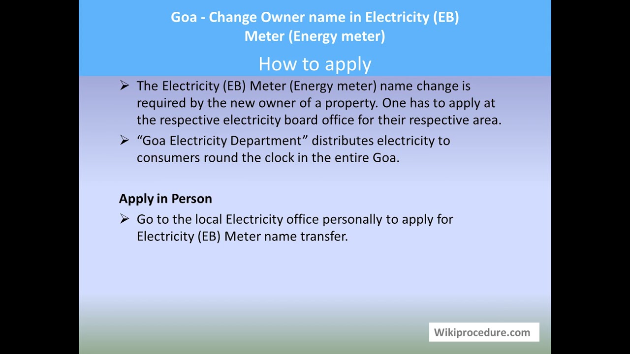 Goa - Change Owner name in Electricity (EB) Meter (Energy meter)