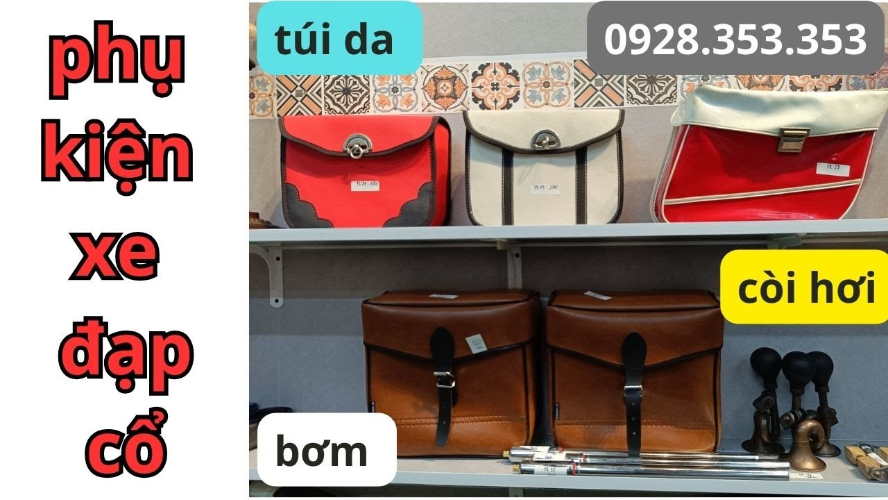 PHỤ KIỆN XE ĐẠP PEUGEOT PHÁP TÚI DA LƯU KHO || BƠM TAY PHÁP NGUYÊN BẢN CHƯA SỬ DỤNG || PEDAN CỔ 54