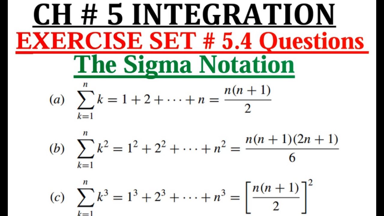Calculus Ex # 5.4 Q # 1-20 Sigma Notation and  Howard Anton 10th Edition