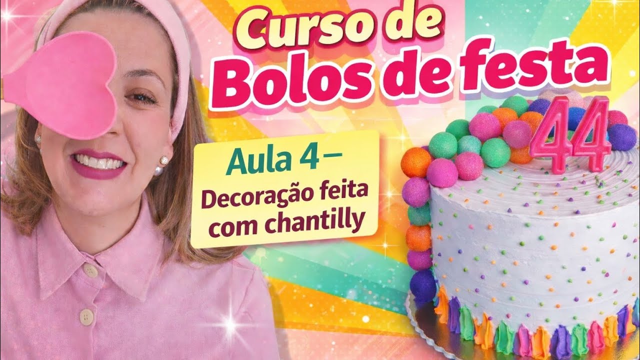 Curso de bolos de festa GRATUITO-Decoração Colorida com chantilly-Confeitaria do zero
