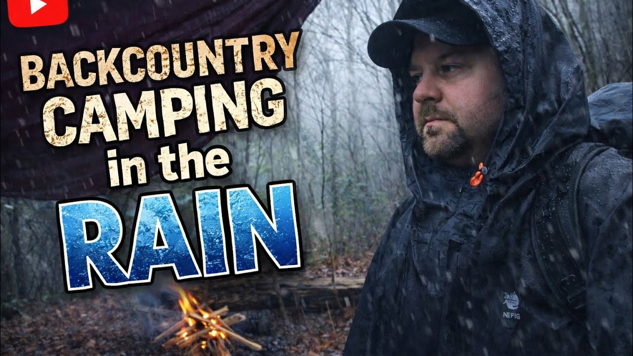 Solo Winter Camping In The Rain.(Backpack Camping in the Mountains)