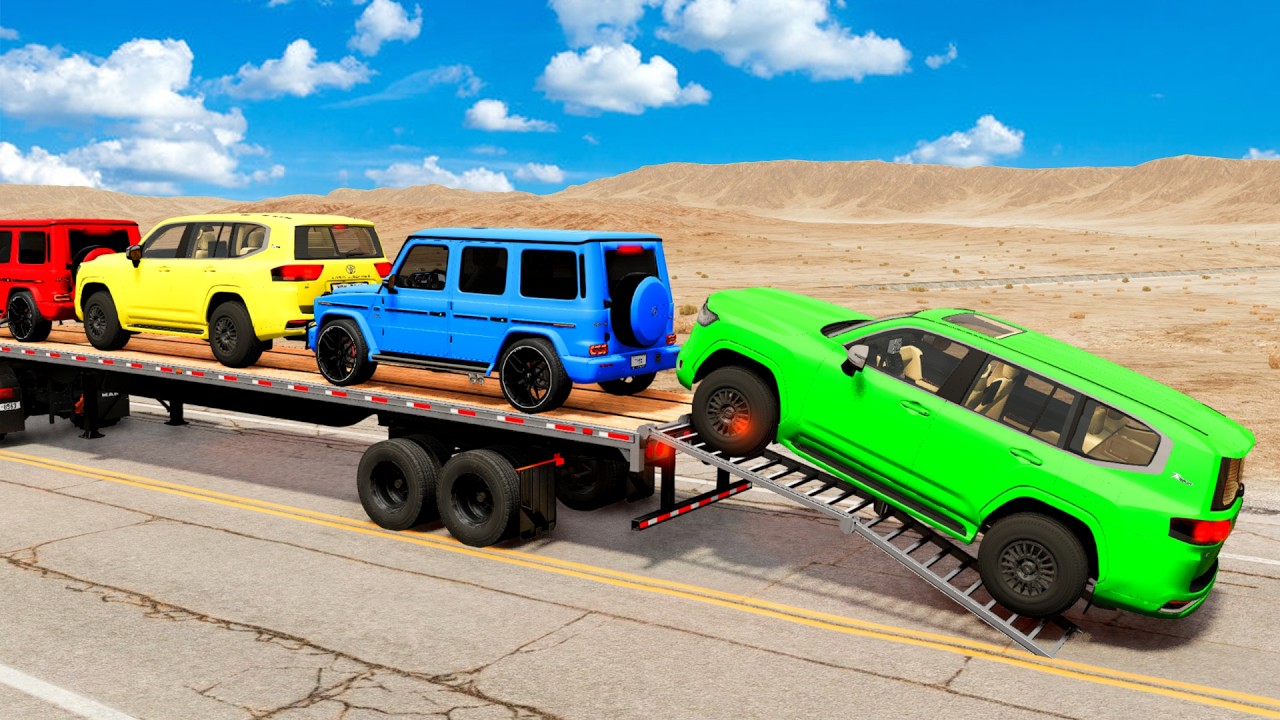 Flatbed Truck Mcqueen | Transportation with Truck - Pothole vs Car #49 - BeamNG.drive