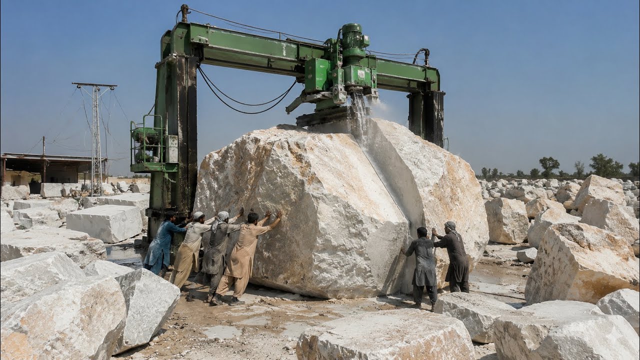 How Pakistani Workers Turn a Massive Stone into Beautiful Strawberry Marble | Full Process