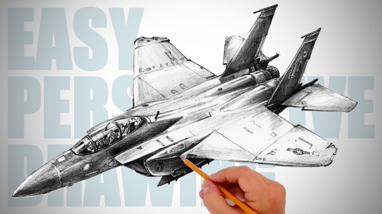 How to draw jet fighter aircraft (F-15) - Easy Perspective Drawing 37