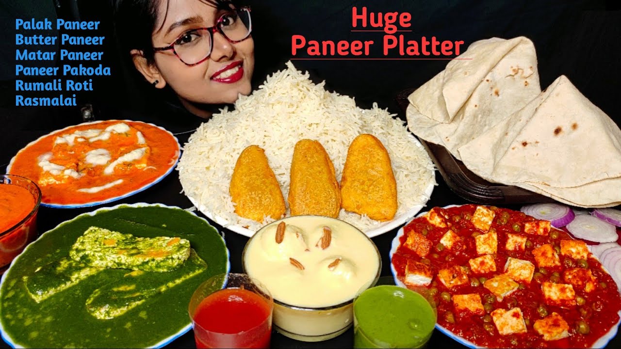 Eating Butter Paneer, Palak Paneer, Matar Paneer, Rasmalai | Big Bites | Messy Eating | Veg thali