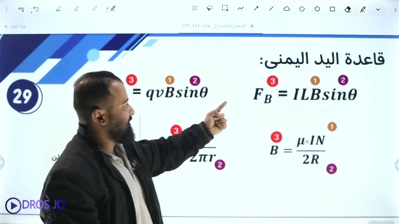 الدرس الثاني : الحصة | 2 |  تطبيق رياضي للمجال الناشئ عن سلك مستقيم يسري