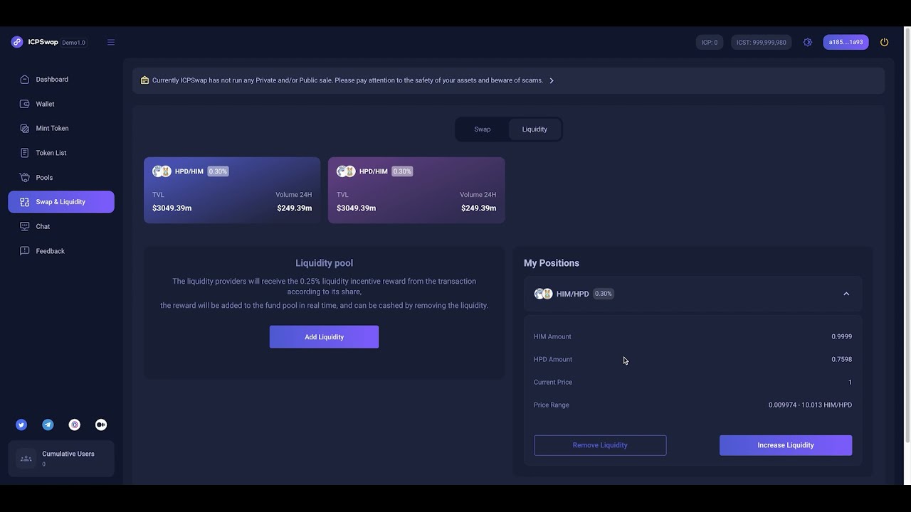 ICPSwap internal test demo video