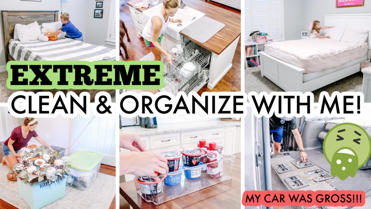 EXTREME CLEAN AND ORGANIZE WITH ME | KITCHEN ORGANIZATION! | CAR CLEANING