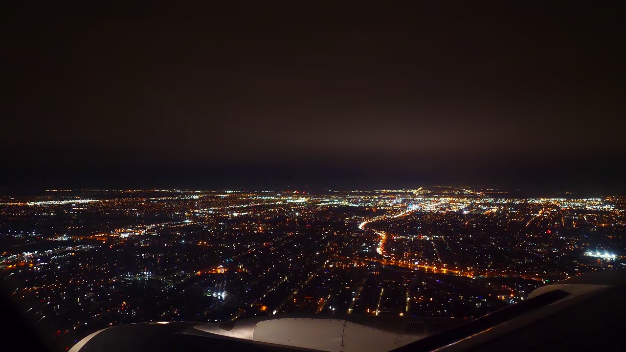 Landing at Montreal Trudeau International Airport (YUL) in the evening
