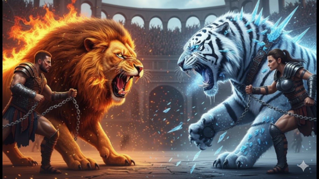 🔥 Fire Lion vs Ice Tiger 🥶 – The Ultimate Elemental War for Survival!