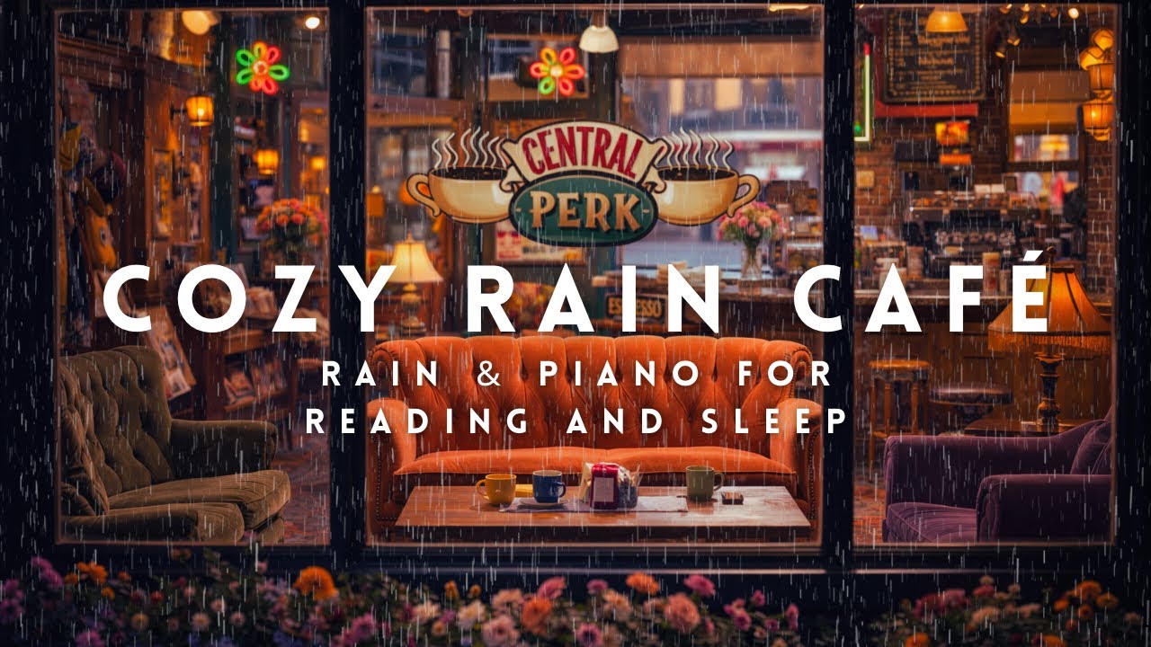 Friends-Inspired Cozy Café ☕ | Rain Sounds & Piano for Reading & Sleep | 4K Ambience