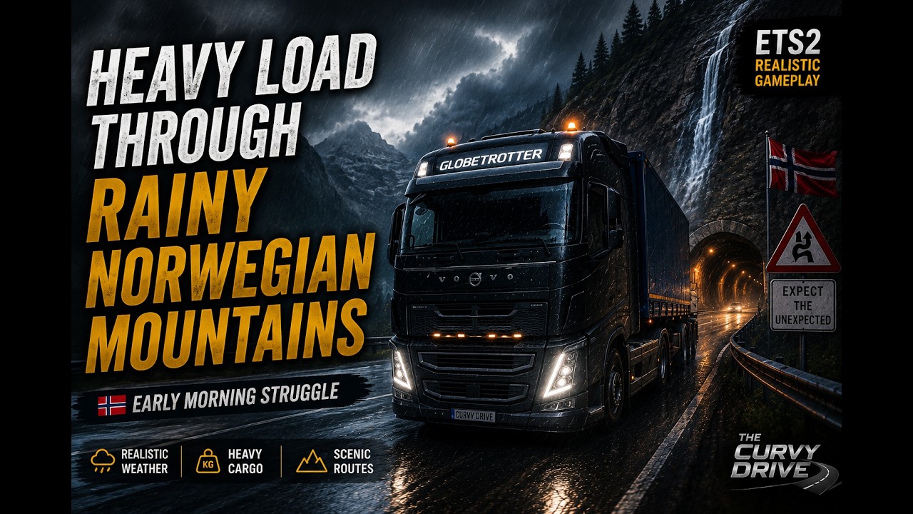 Heavy Load Through Rainy Norwegian Mountains | Early Morning Struggle | ETS2