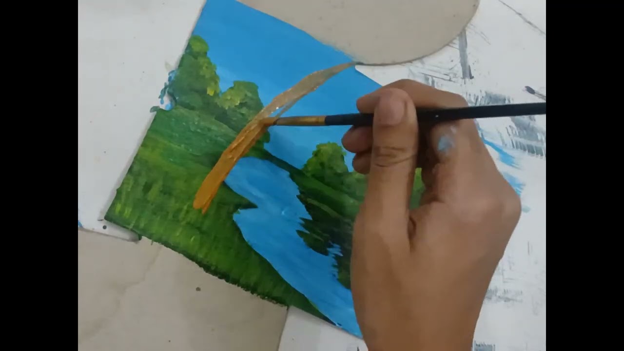 Easy Scenery Painting Tutorial/Acrylic Painting/Scenario Painting #paintingstyles#art#painting#viral