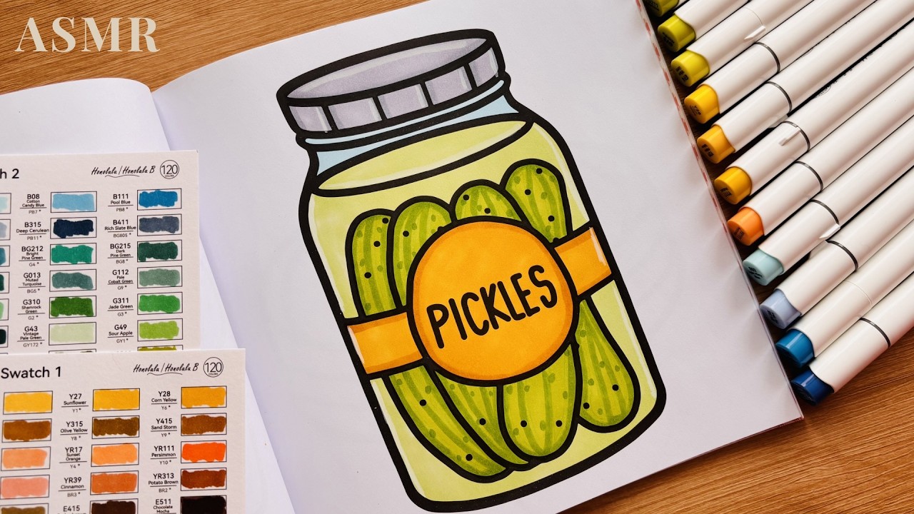 ASMR Coloring Pickles 🥒 | Relaxing Alcohol Marker Sounds | No Talking